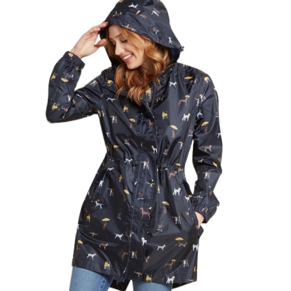 Joules Golightly Dark Navy Dog Print Lightweight Packable Rain Coat Size…